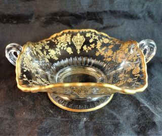 Rose Point Clear Gold Encrusted Cambridge 5 " Handled Open Candy Dish Stem 3500