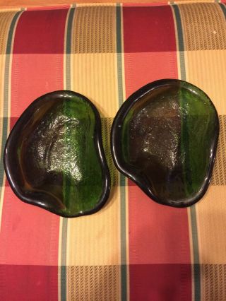 Vintage Blenko Glass Freeform Amoeba Dish Ashtray Green Art Glass