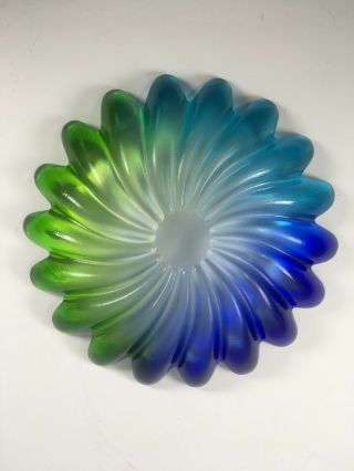 Blue Green Aqua Swirl Art Glass Candy Trinket Dish 8 