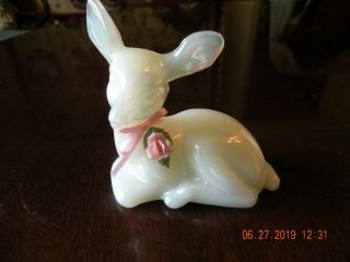 Fenton Pearly Sentiments Fawn/deer Figurine Iridescent Opal W/ Added Porcelain F