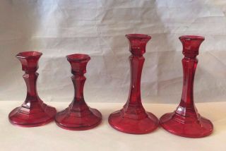 Two Pairs of Red Glass Candle Holders Christmas Decor Decoration Approx.  6 