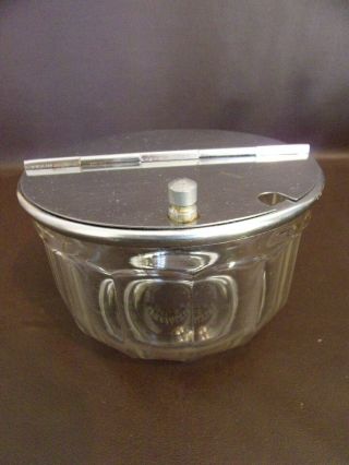 Vintage Glass Sugar Bowl With Chrome Lid (9a050)