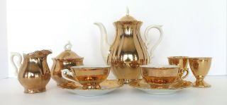 5 Pc Vintage Mayer Wiesau Bavaria Demitasse Tea Set & 2 Limoges Egg Cups Gold