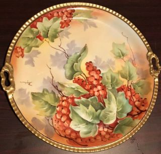 Limoges France Hand Painted Gd & C Avenir Gold Trim Cake Plate With Handles