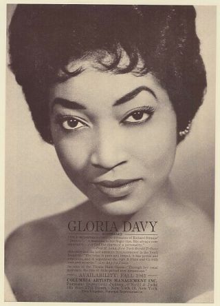 1961 Gloria Davy Soprano Photo Booking Print Ad