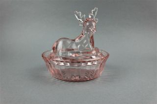 Vintage Pink Depression Glass Elegant Deer On A Nest Dish Powder Candy Soap