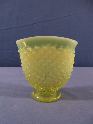 Fenton Topaz Opalescent Vaseline Glass Hobnail Small Fan Vase 3 1/2 " Tall