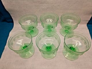 5 Antique Delicate Depression Green Sherbet Stemware Glasses 3.  75 " Tall Evc
