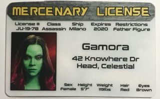 Gamora - Guardians Of The Galaxy - Mercenary License - Novelty Funny Drivers