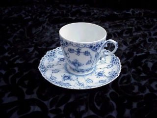 Royal Copenhagen Blue Fluted Full Lace Flat Cup & Saucer Set 1035