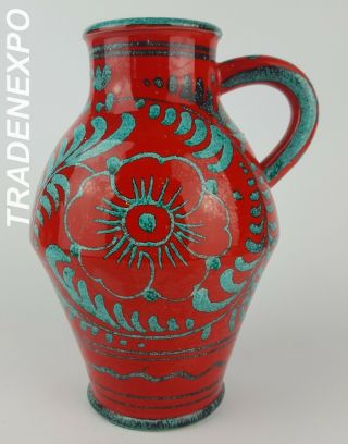 Vintage 60 - 70s San Marino Red/green Vase Fat Lava Era Cheramice Italia Mcm