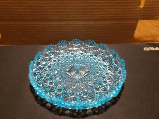 L.  G.  Wright Glass Daisy And Button Blue Scalloped Edge Salad Plate