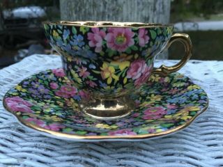 Rare Vintage Rosina Made In England Bone China Chintz Cup And Scalloped Saucer