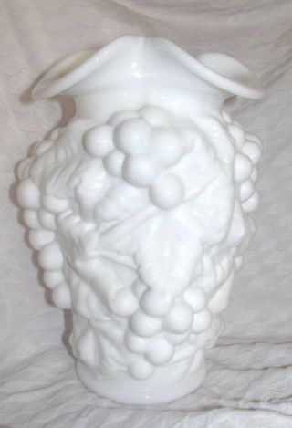 Grape Leaf Milk Glass Vase Imperial Glass White Cluster Fluted Vintage Vase 1960
