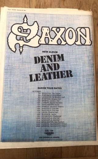 Saxon Denim & Leather Tour 1981 Uk Poster Size Press Advert 16x12 Inches