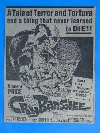 1970 Vincent Price Cry Of The Banshee Detroit Newspaper Movie Ad