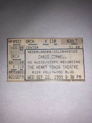 Chris Cornell Soundgarden Audioslave Ticket Stub Rare Totd Temple Of The Dog