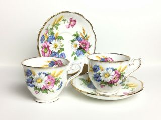 Harvest Bouquet By Royal Albert Gold Trim,  2 Footed Tea Cup & Saucer Set