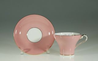 Aynsley Pink And Gold With Pink Rose Corset Tea Cup And Saucer,  England C.  1960