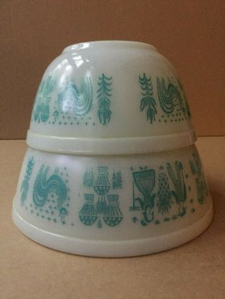 Vintage Pyrex Amish Rooster Butterprint Nesting Mixing Bowls 402 & 403