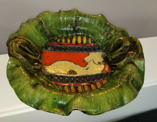 Large Vintage Leaf Shaped Pottery Bowl With Nude Figure In Center 1 Of 35