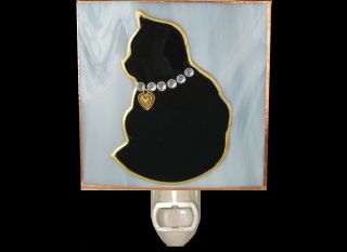 Decor Personalized Black Cat Night Light Wall Plug In Stain Art Glass Baby Gift 5