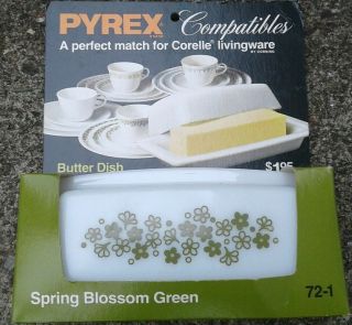 Vintage Corning Pyrex Spring Blossom Green 72 - 1 Butter Dish