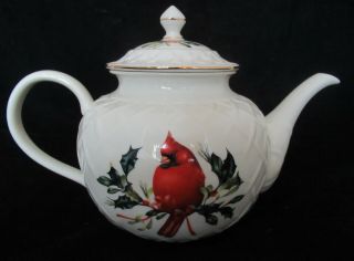 Lenox Holidays Winter Greetings Carved Teapot Cardinal Holly 5