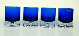 4 Krosno Art Glass Cobalt Blue Clear Bubble Base Double Old Fashion 8 Oz Glasses