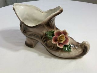 Capodimonte Vintage Hand Crafted 10 " Ceramic Floral Shoe Boot Vase Made In Italy