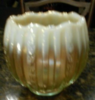 Fenton Art Glass Opalescent And Gold Faberge Vase 100th Anniversary 4 " Marked