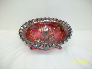 Vintage Imperial Open Rose Amethyst Carnival Glass Footed Bowl Signed Exc
