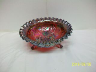 VINTAGE IMPERIAL OPEN ROSE AMETHYST CARNIVAL GLASS FOOTED BOWL SIGNED EXC 5