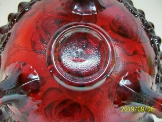 VINTAGE IMPERIAL OPEN ROSE AMETHYST CARNIVAL GLASS FOOTED BOWL SIGNED EXC 6