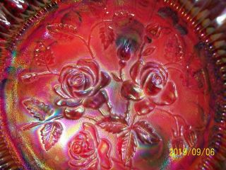 VINTAGE IMPERIAL OPEN ROSE AMETHYST CARNIVAL GLASS FOOTED BOWL SIGNED EXC 8