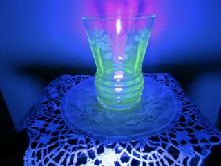 Vintage Green Uranium/vaseline Glass Bud Vase Or Tumbler Glass
