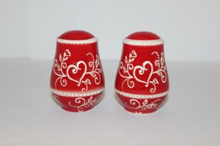 Temp - Tations Floral Lace Romance Hearts Red Salt & Pepper Shakers