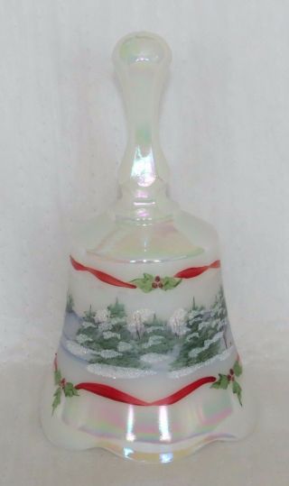 Vintage 1993 Fenton Iridescent Glass Bell With Winter Scene Signed C.  Smith