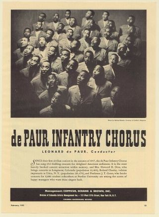 1951 De Paur Infantry Chorus Photo Booking Print Ad