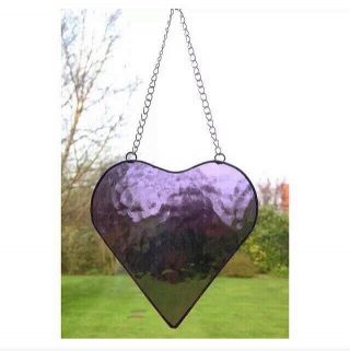 Handmade Stained Glass Purple Love Heart Suncatcher Gift Decoration