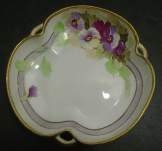 Vintage Nippon Hand Painted Purple Floral Candy Nut Dish 6 5/8 "