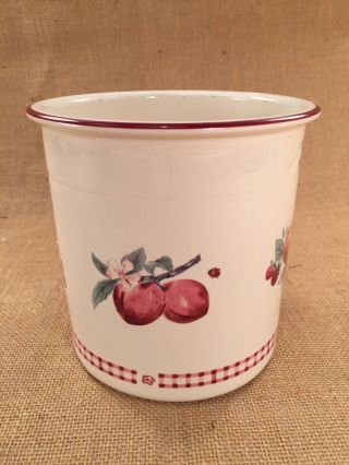 Pfaltzgraff Delicious Apples Gingham Check Red & Ivory Gadget Crock Canister Usa