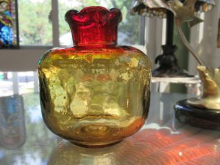 Totally Vintage Heavy Amberina Blown Glass 5 Inch Vase One Of A Kind