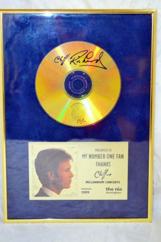 Cliff Richard Signed Gold Disc 1999 Nia Birmignham Wolg5
