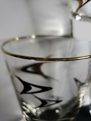 3 ViNTAGE GOLD BLACK ATOMiC BOOMERANG HiGHBALL COCKTAiL GLASSES TUMBLER 4