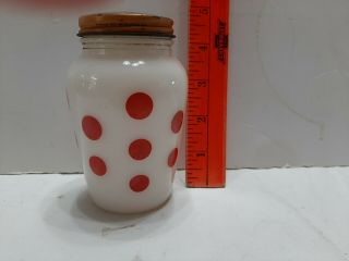 Vintage Fire King Red & White Polka Dot Pepper Shaker Only White Milk Glass
