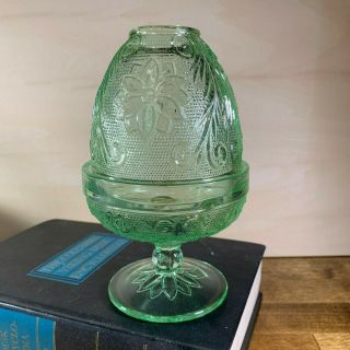 Vintage Indiana Glass Tiara Chantilly Green Fairy Lamp Light Sandwich Flowers