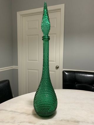Vintage Italian Glass Genie Bottle Decanter - Mismatch? Green 22 "