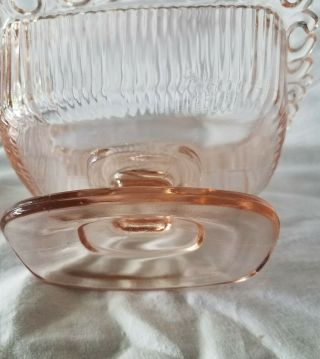 Vintage Pink Depression Glass Pedestal Candy Dish With Lid 6