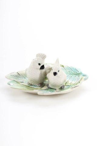 Fitz & Floyd Cockatoo Salt And Pepper Shakers Tray